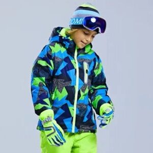 KULUOXING Kids Ski Snowboard Waterproof Insulated Jacket Neon Blue Green Size 14